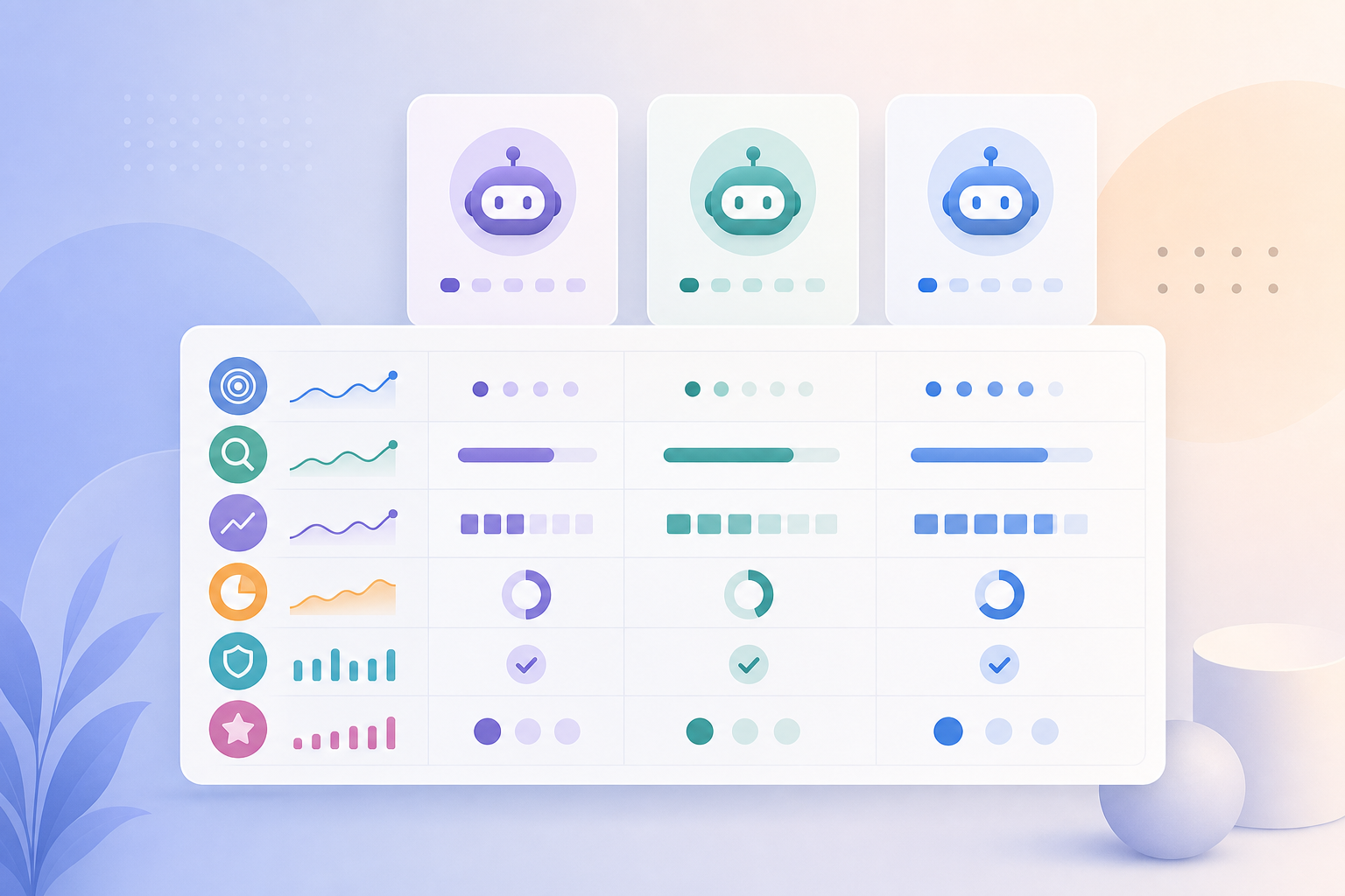 Benchmark table of six AI visibility metrics across ChatGPT, Gemini and Perplexity