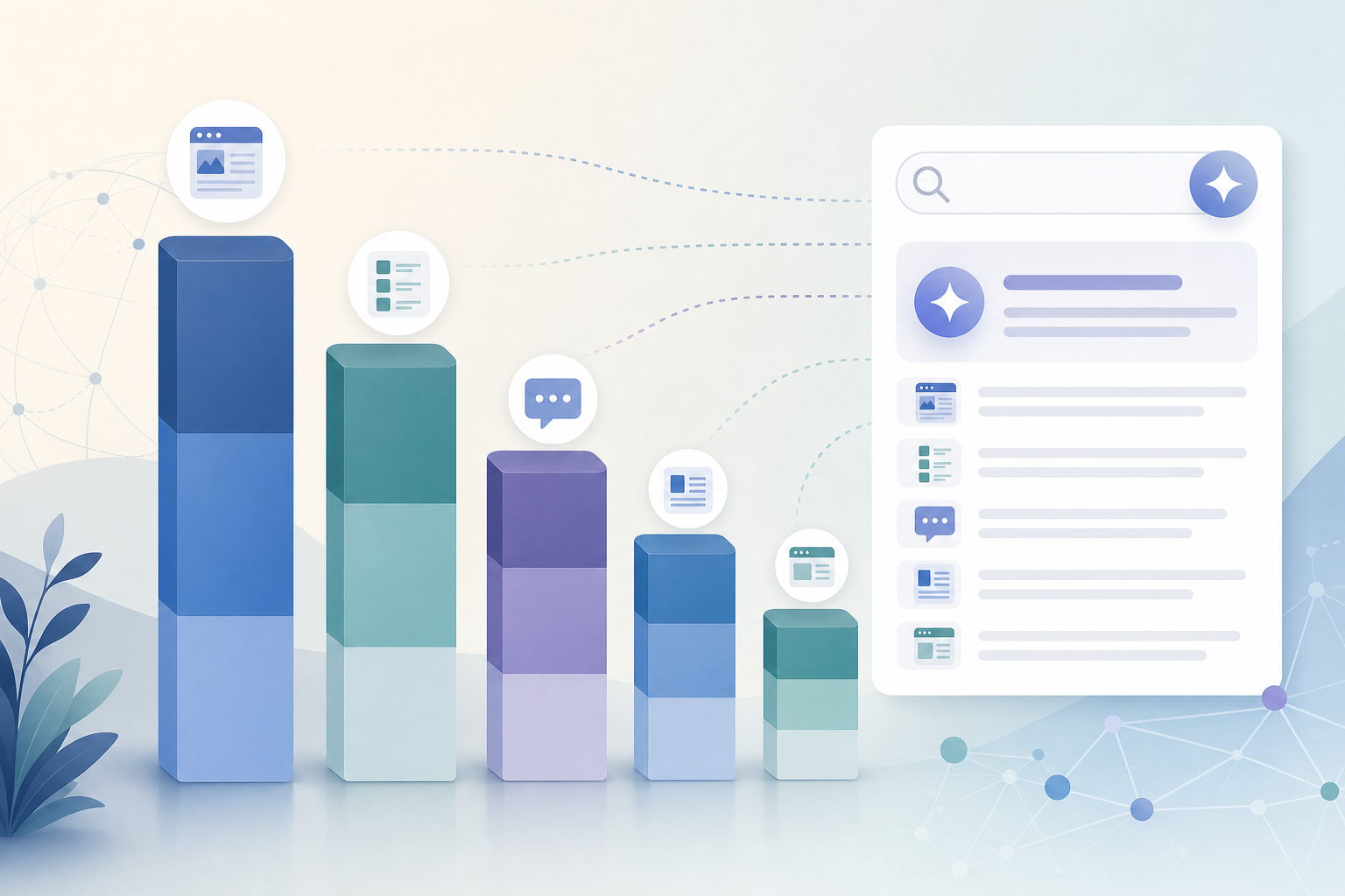Bar chart of source types cited in AI comparison answers, from third-party listicles down to brand-owned pages