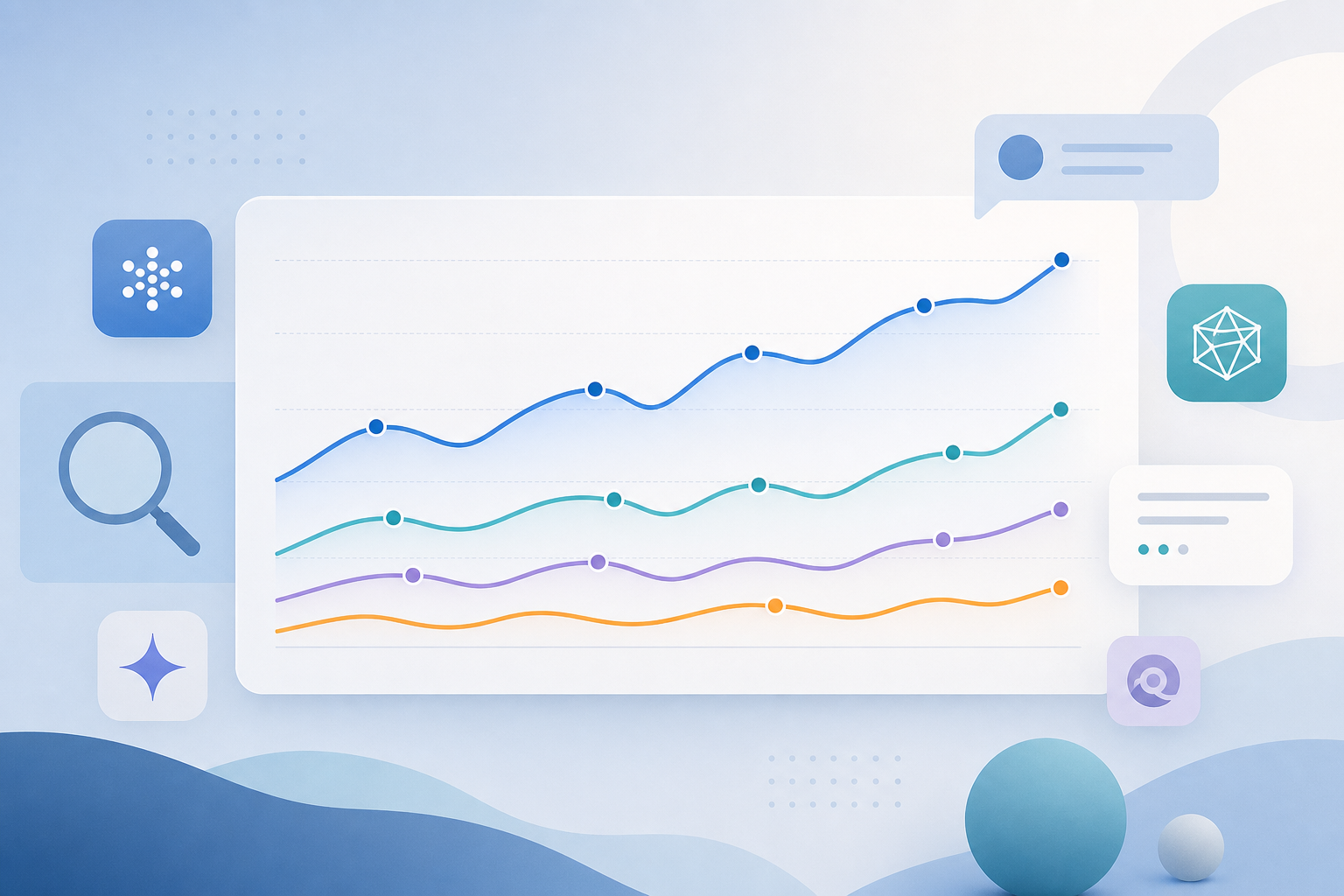 Line chart of AI share of voice trending across daily samples for one brand and three competitors