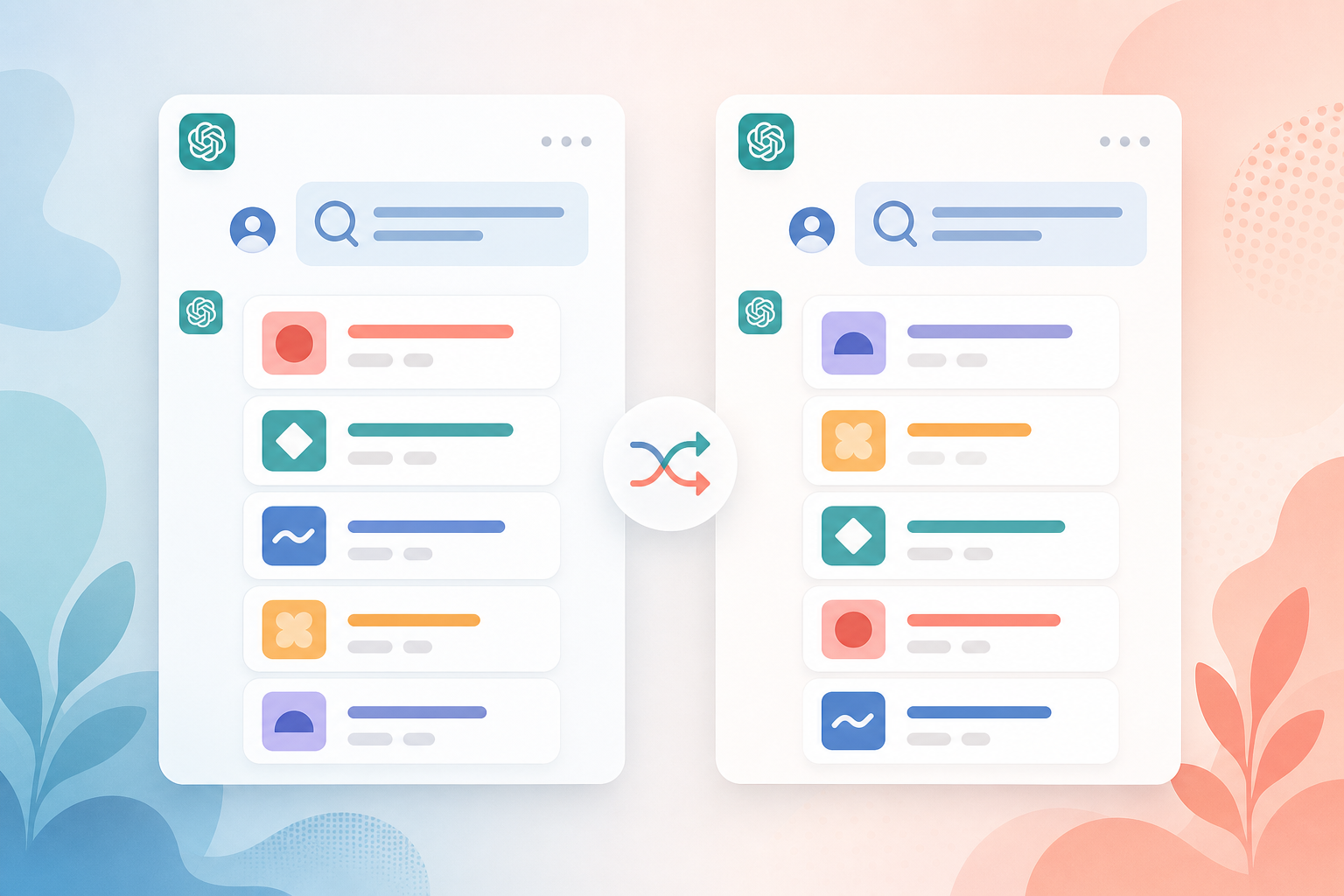 Two ChatGPT sessions side by side showing the same prompt returning different brand lists