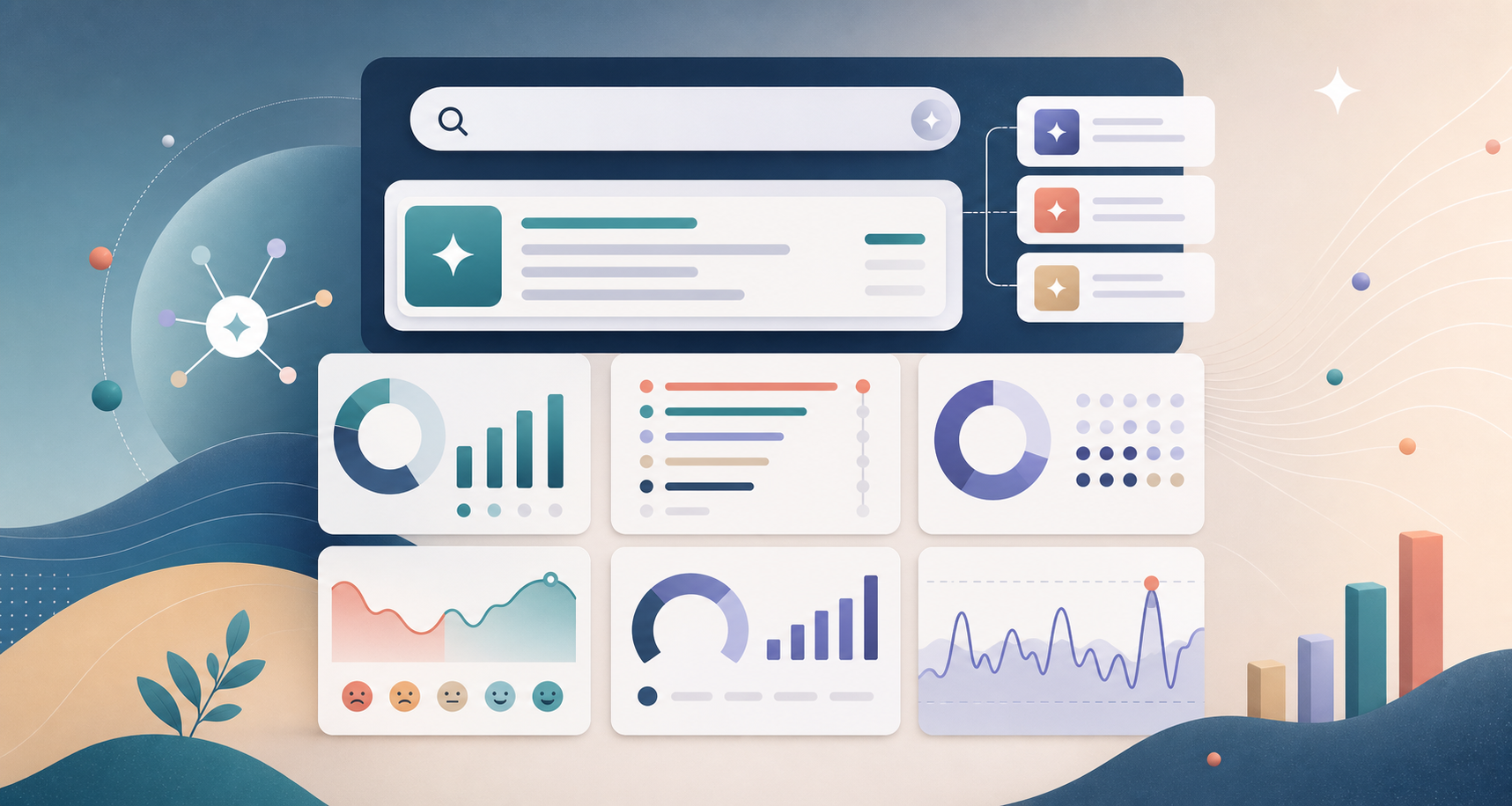 AI search visibility metrics dashboard comparing mention rate, recommendation position, citation coverage, sentiment, share of voice, and volatility