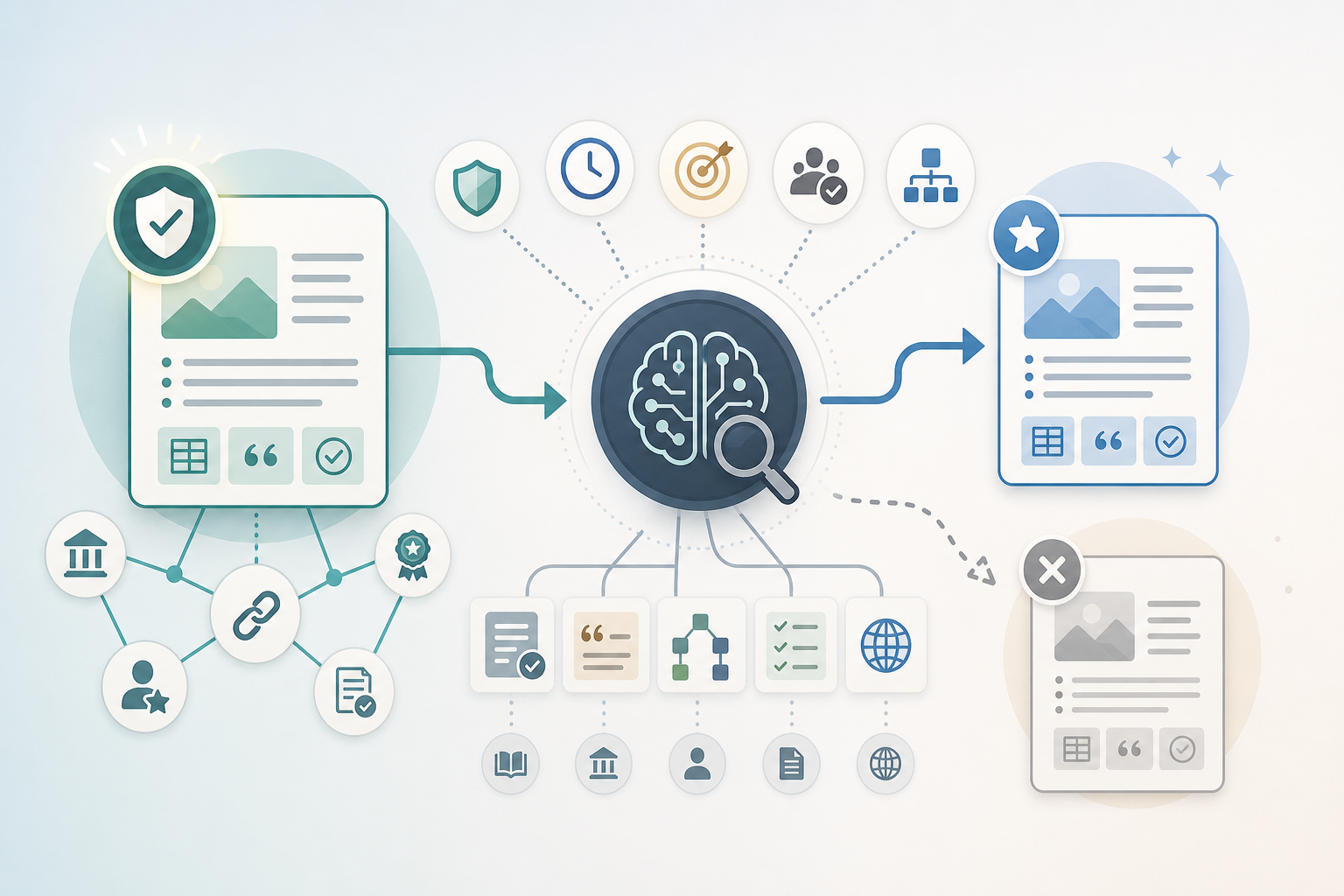 why AI cites competitors diagnostic map: source authority, freshness, content specificity, third-party proof, and structured evidence