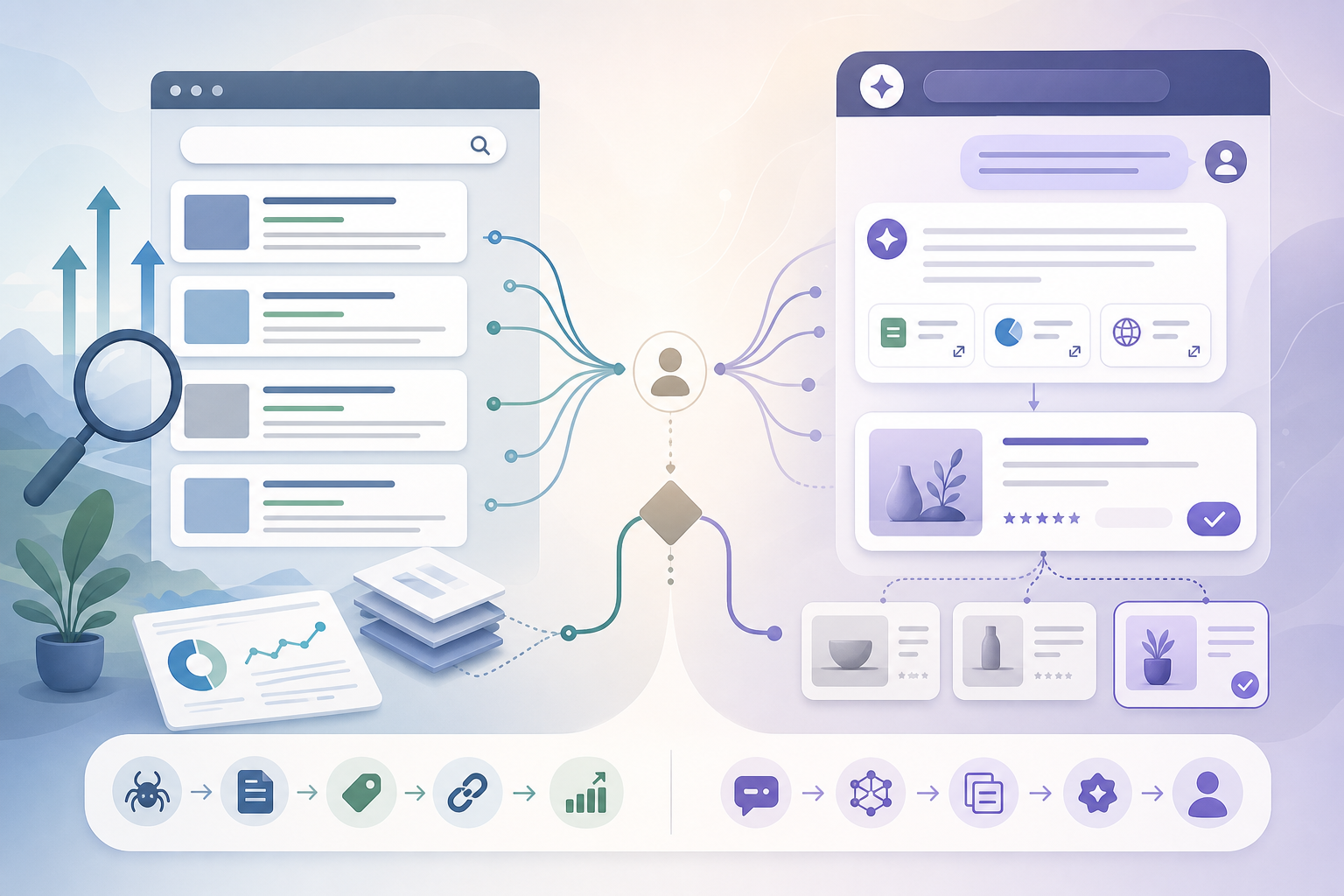 AI search vs SEO comparison showing rankings, citations, prompts, and brand recommendations