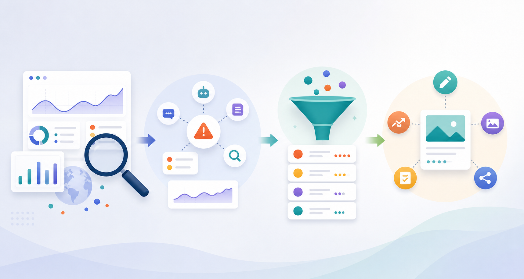 answer engine optimization strategy workflow showing monitoring, diagnosis, prioritization and content actions