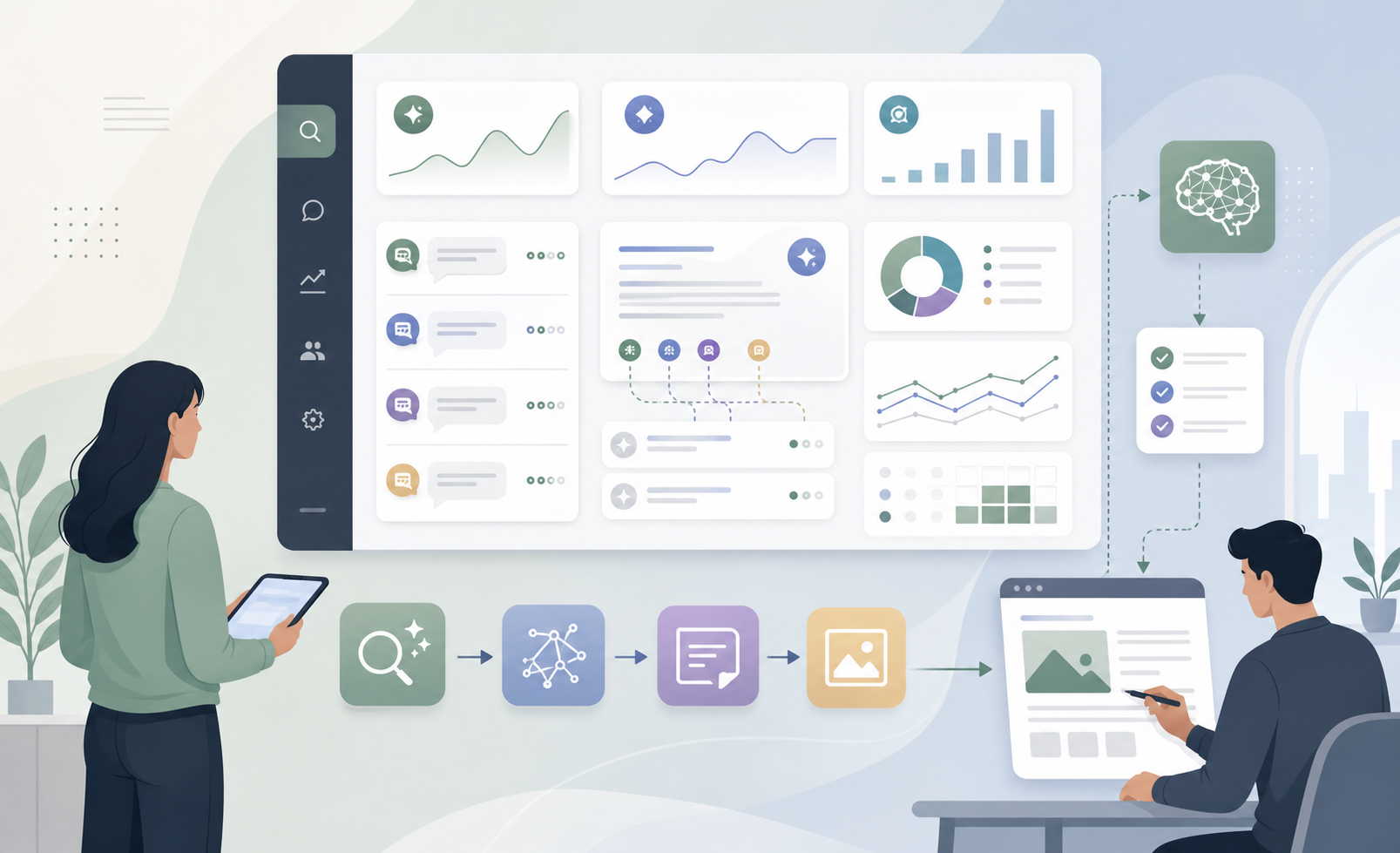 AI search monitoring dashboard with prompt groups, citations, sentiment and competitor benchmarks