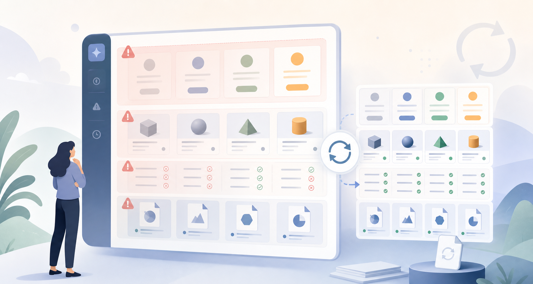 Stale AI answer brand information dashboard showing outdated pricing, product names, feature claims, and citation sources