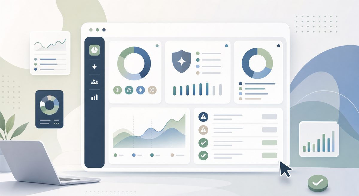 GEO audit dashboard showing AI platform mention rate, citation quality, competitor share of voice, and priority fixes