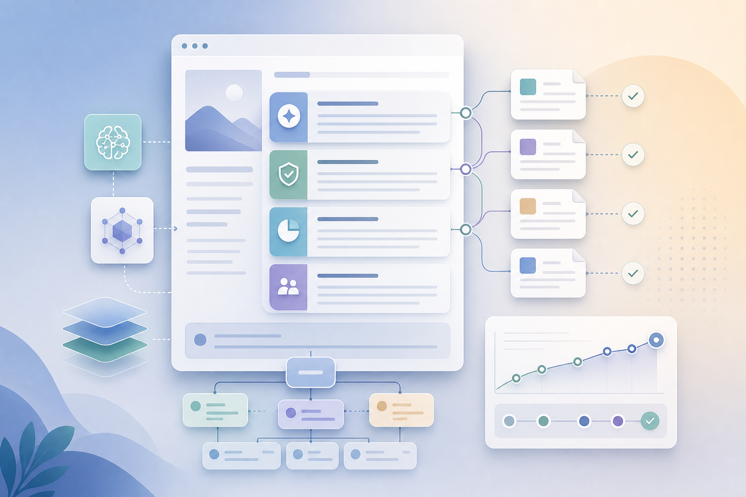 AI-ready content source page blueprint showing claim blocks, proof links, schema, and citation tracking