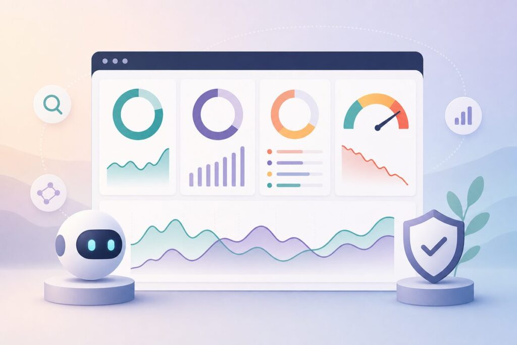 AI search monitoring ROI dashboard showing mention rate, citation coverage, competitor exposure, and pipeline risk