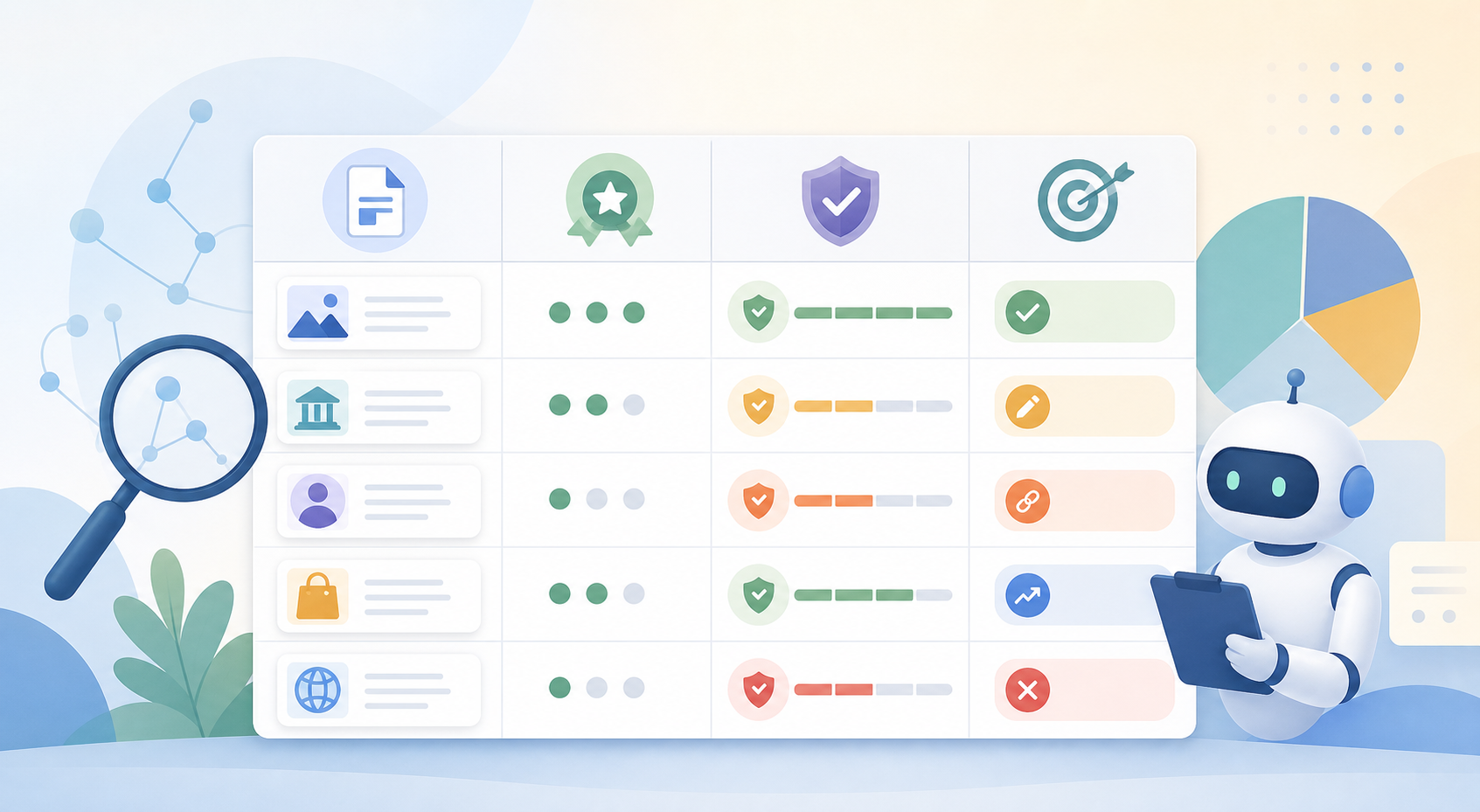AI citation audit matrix showing cited sources, brand mentions, source quality, and recommended action