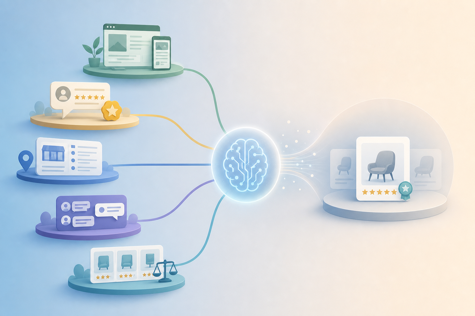 AI recommendation sources mapped across owned, earned, review, directory, forum, and comparison pages