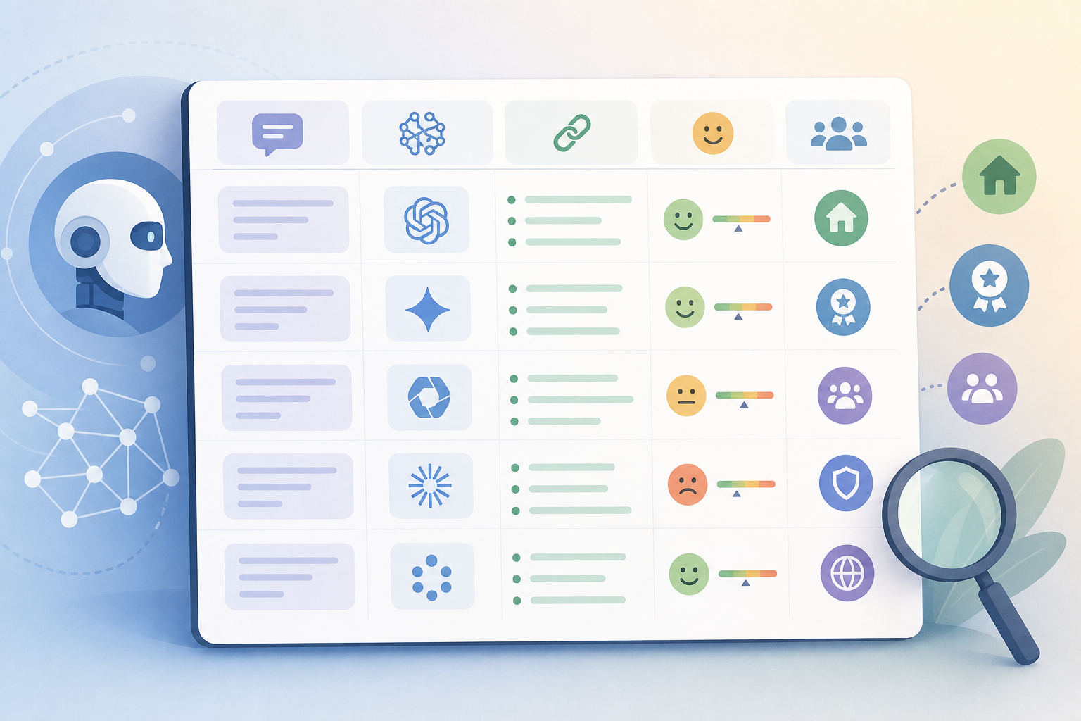 AI recommendation sources audit sheet showing prompts, engines, citations, sentiment, and source class