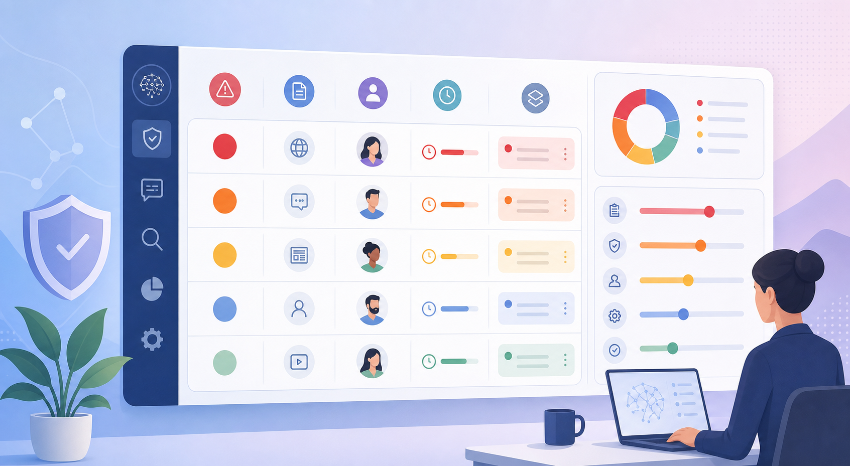 AI reputation response plan dashboard showing issue severity, evidence source, owner, SLA, and backlog status