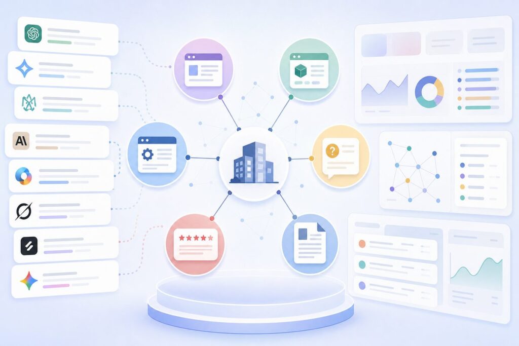 schema for AI search brand clarity graph with Organization, SoftwareApplication, Product, FAQ, Review, and Article fields