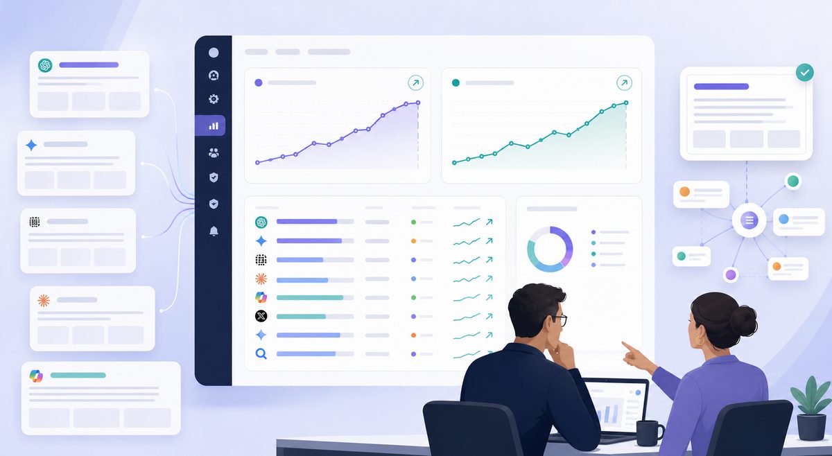 AI influenced branded search lift dashboard comparing AI mention rate and branded query impressions