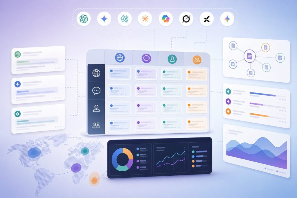 AI search tracking by market segmentation matrix for prompts, languages, personas, and competitors