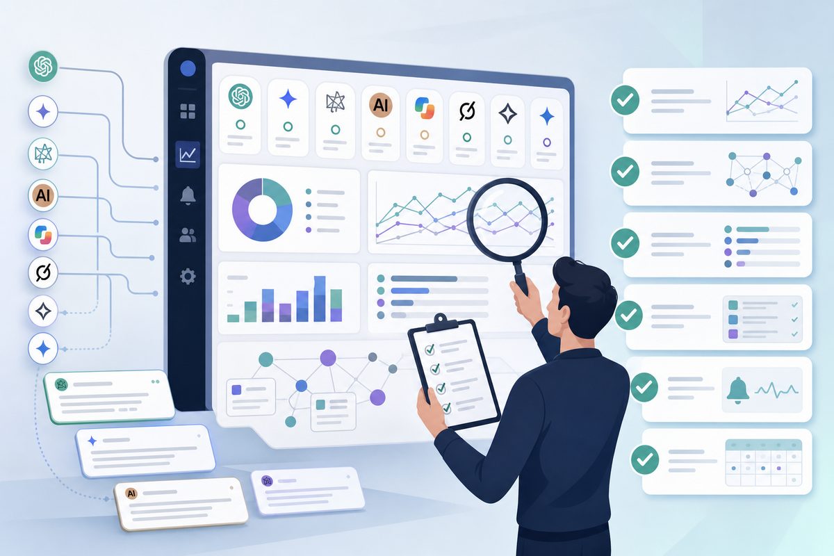 AI visibility data quality checklist showing six QA checks for vetting a brand tracking dashboard
