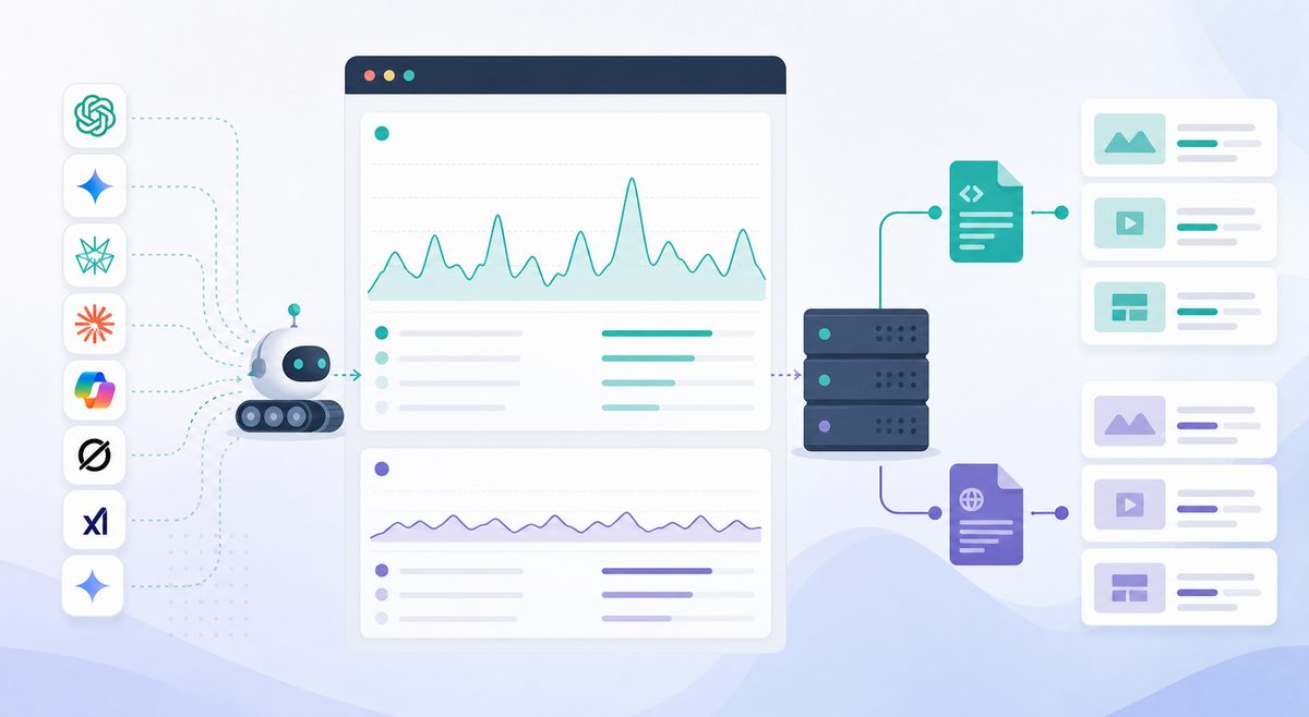 Server-log chart comparing AI crawler requests to llms.txt versus regular HTML pages