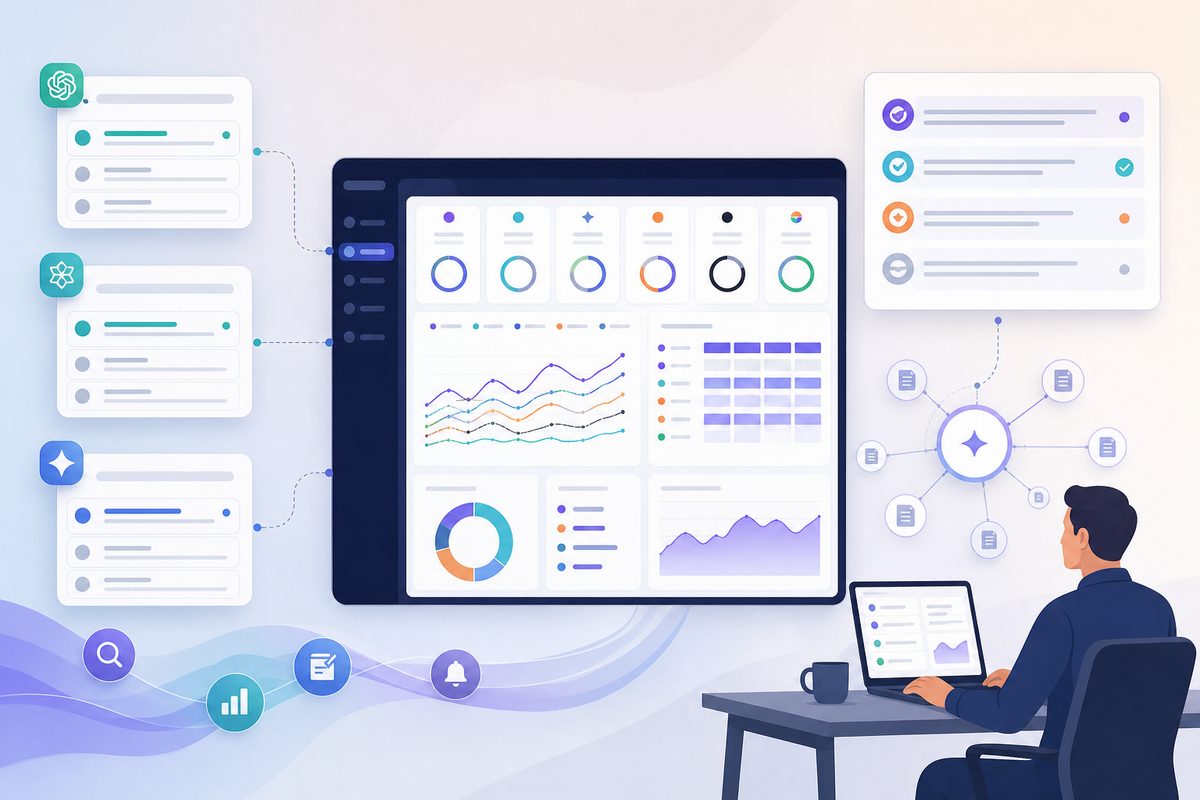 Dashboard tracking which brands appear in alternatives to competitor AI search answers across ChatGPT, Perplexity, and Gemini