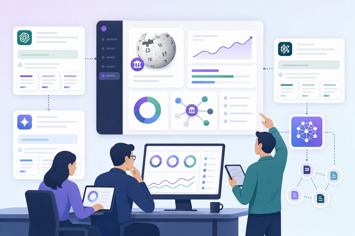 Dashboard tracking Wikipedia AI search visibility across ChatGPT, Gemini, and Perplexity answers