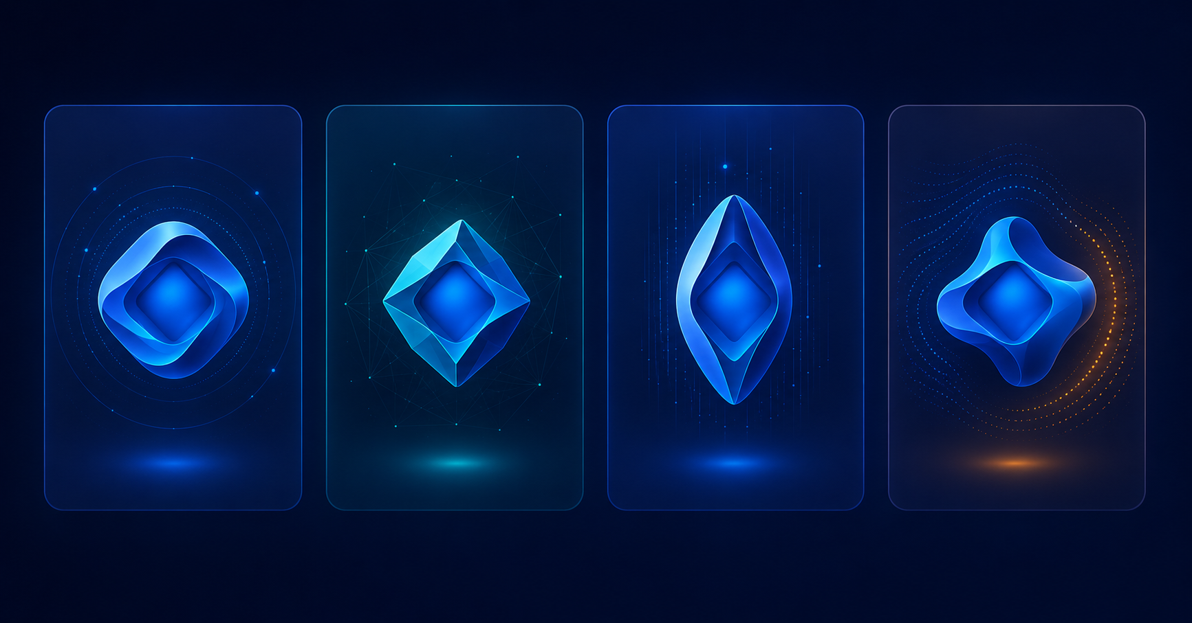 The same object shown four ways across four AI answer panels, representing how AI models describe a brand differently.