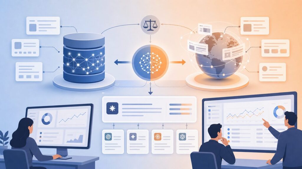 AI training data vs live web decision matrix for AI answers