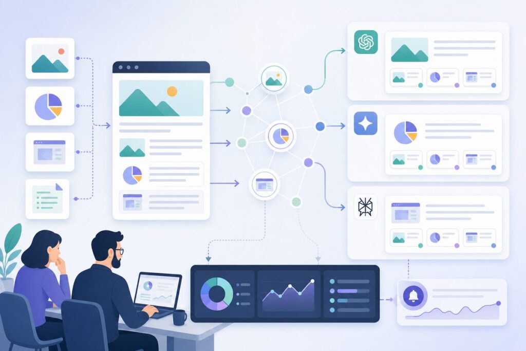 Images in AI search answers visual citation workflow showing crawlable files, landing page context, citations, and brand attribution