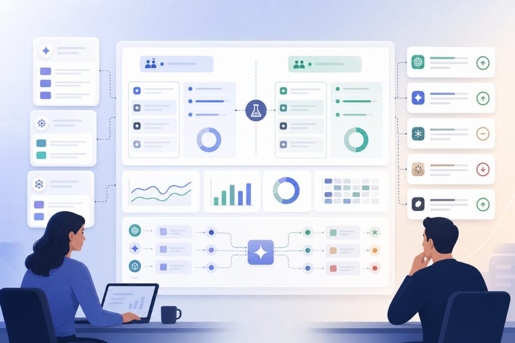 how to test AI visibility changes dashboard showing treatment and control prompt cohorts