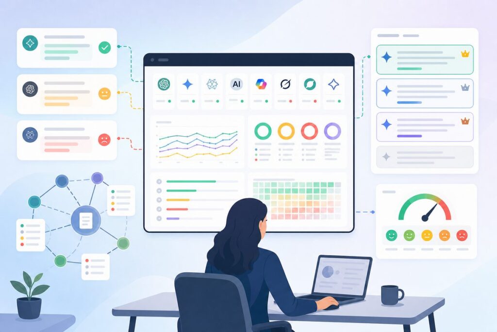 Dashboard view used to control what AI says about your brand across accuracy, sentiment, citation support, and recommendation rank