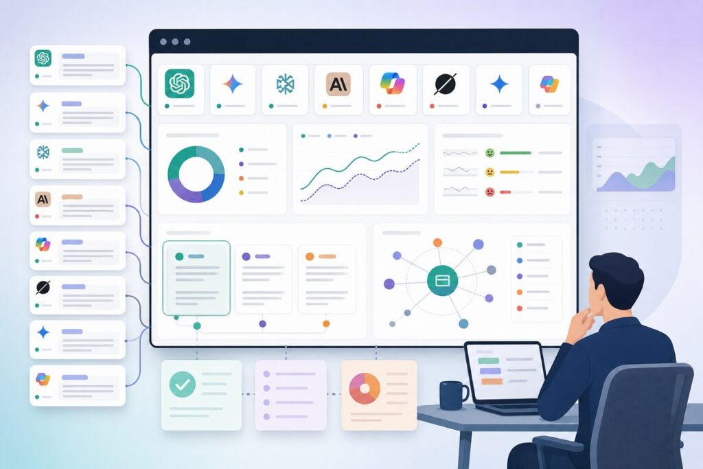 AI visibility tools dashboard comparing ChatGPT citations, sentiment, and source gaps