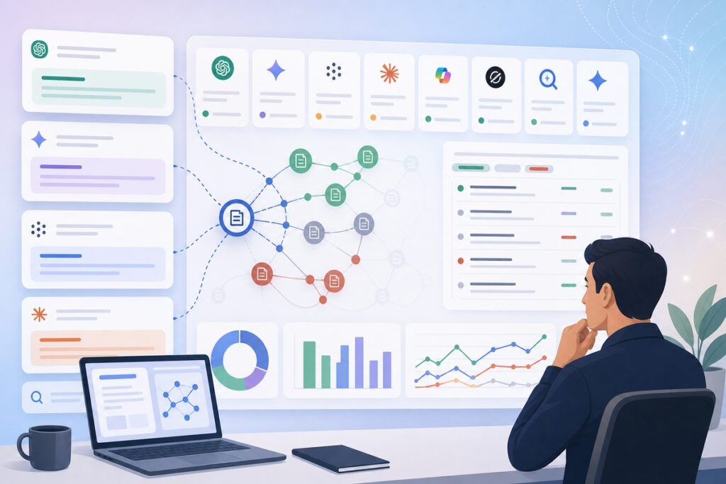 AI citation source analysis dashboard showing cited, uncited, and competitor sources