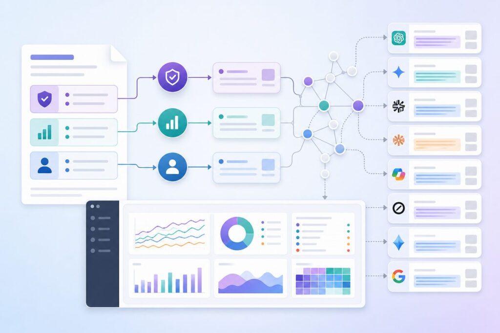 AEO content structure diagram connecting claims, proof, use cases, and citations for AI extraction