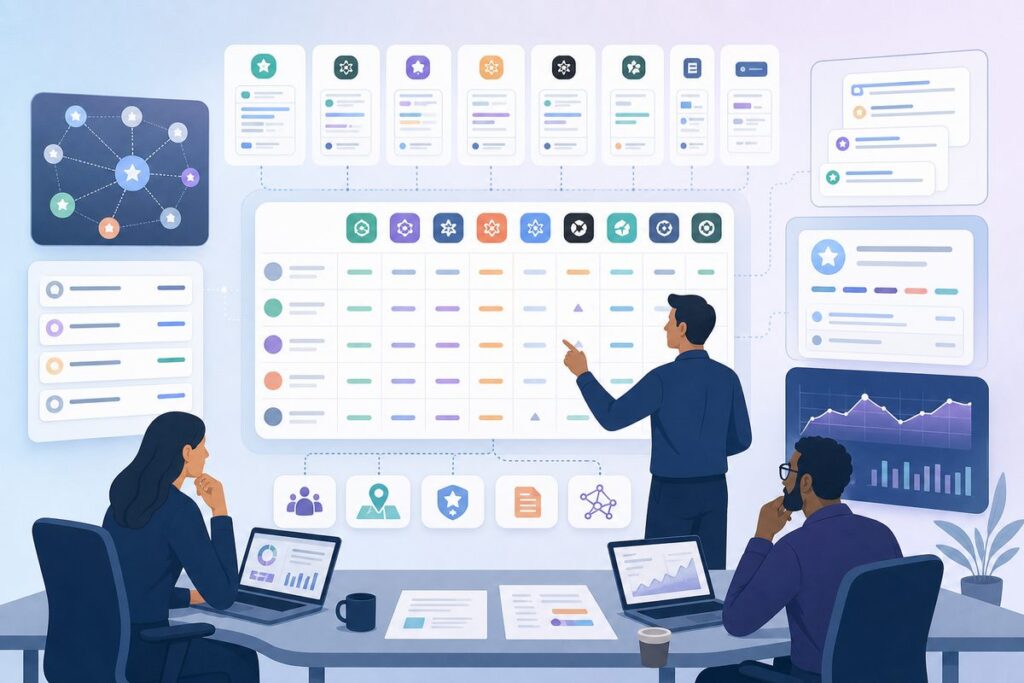AI visibility for agencies prompt-to-RFP matrix showing service, niche, geography, proof, and citation gaps