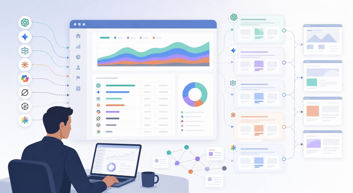 AI referral traffic report in GA4 showing AI Assistants, session source/medium, and landing pages