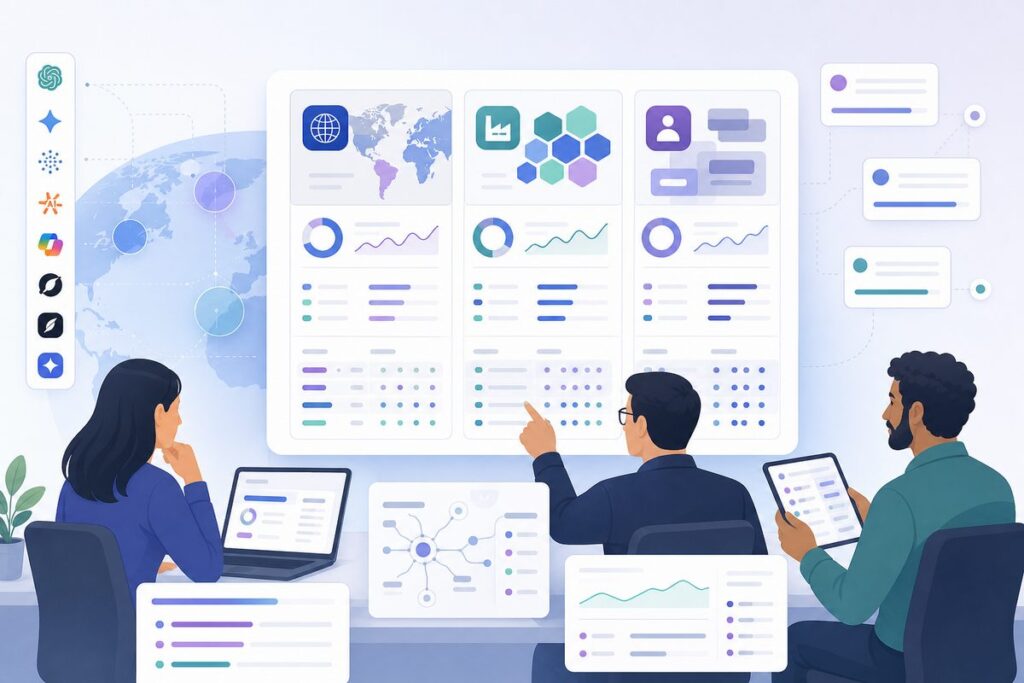 AI visibility by market dashboard comparing location, industry, and use case segments