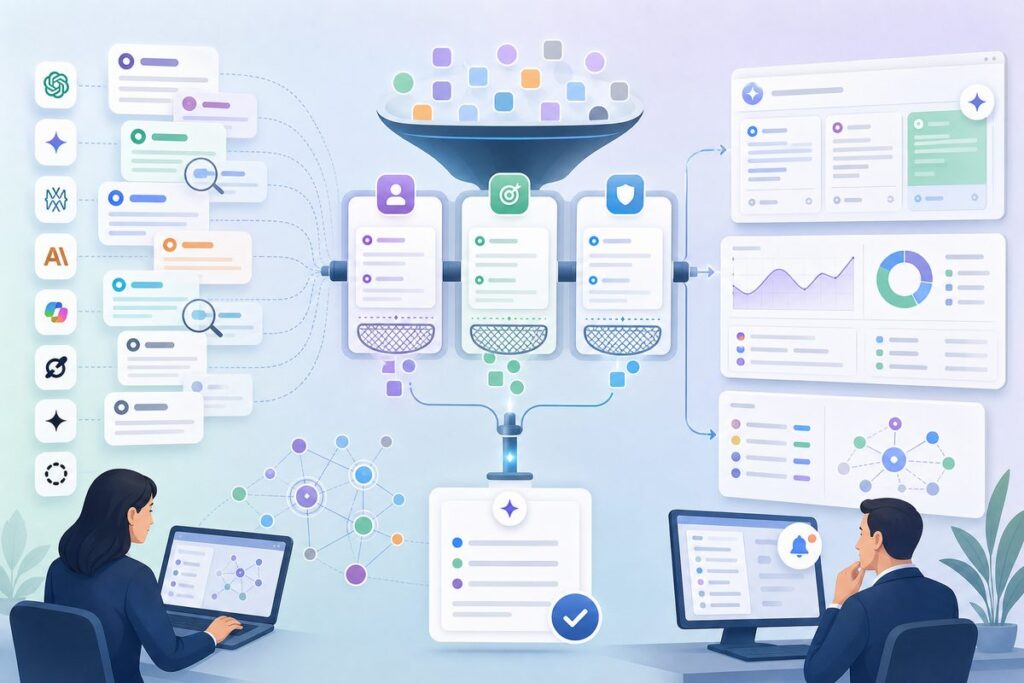 AI prompt deduplication workflow using Need, Outcome, and Evidence gates