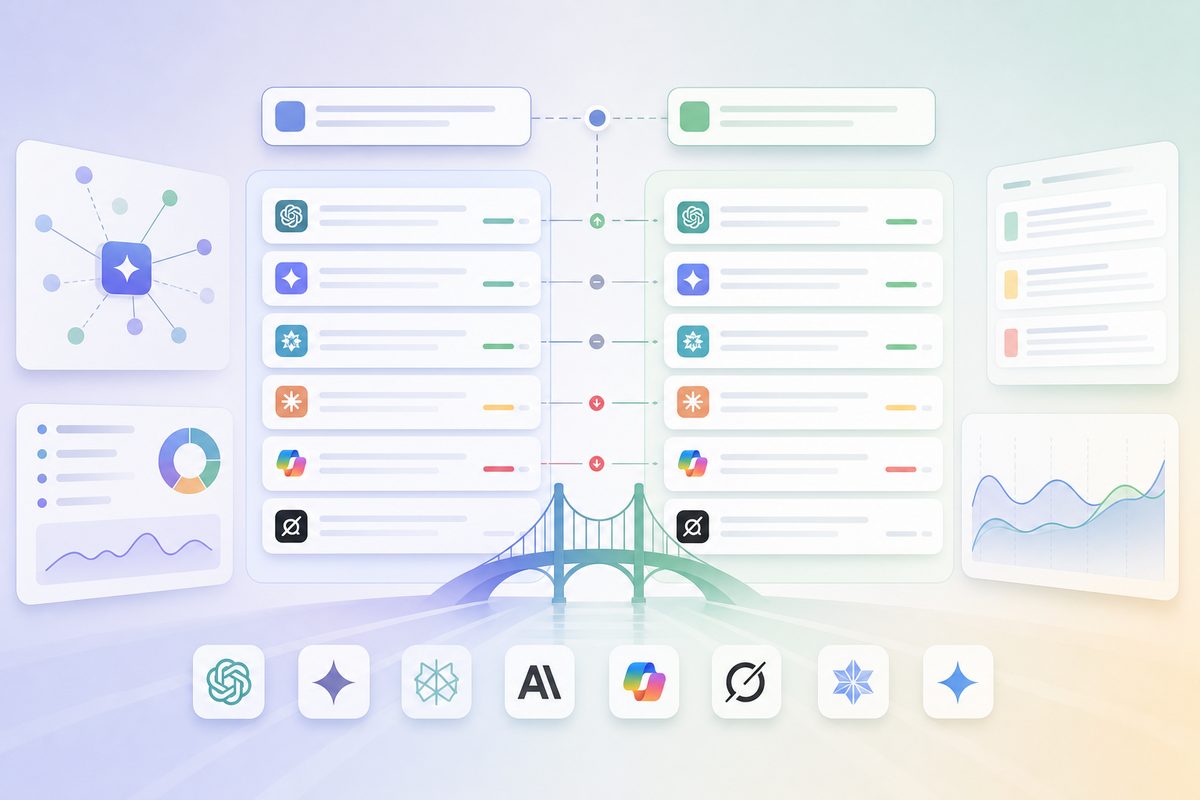 AI prompt version control bridge report comparing old and new query versions across identical answer engines