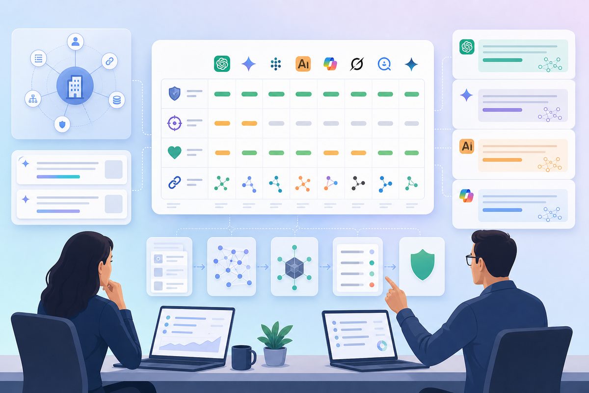 AI search monitoring baseline showing identity resolution, factual accuracy, citations, and recommendation status by engine