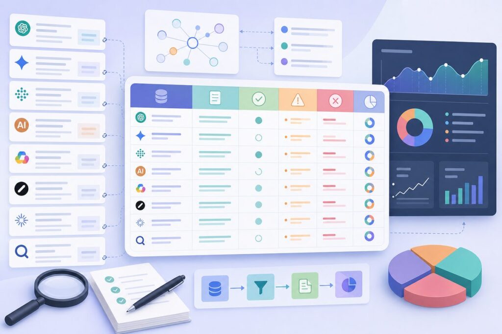 How accurate are AI visibility tools? An audit worksheet comparing raw answers, matching labels, failures, and recalculated metrics