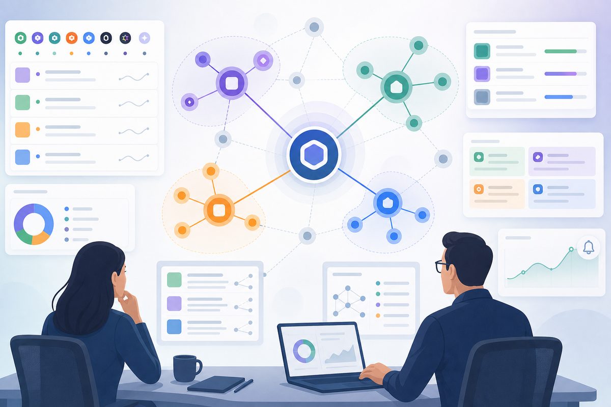 Brand co-mention analysis network showing substitute, complement, category-leader, and challenger relationships