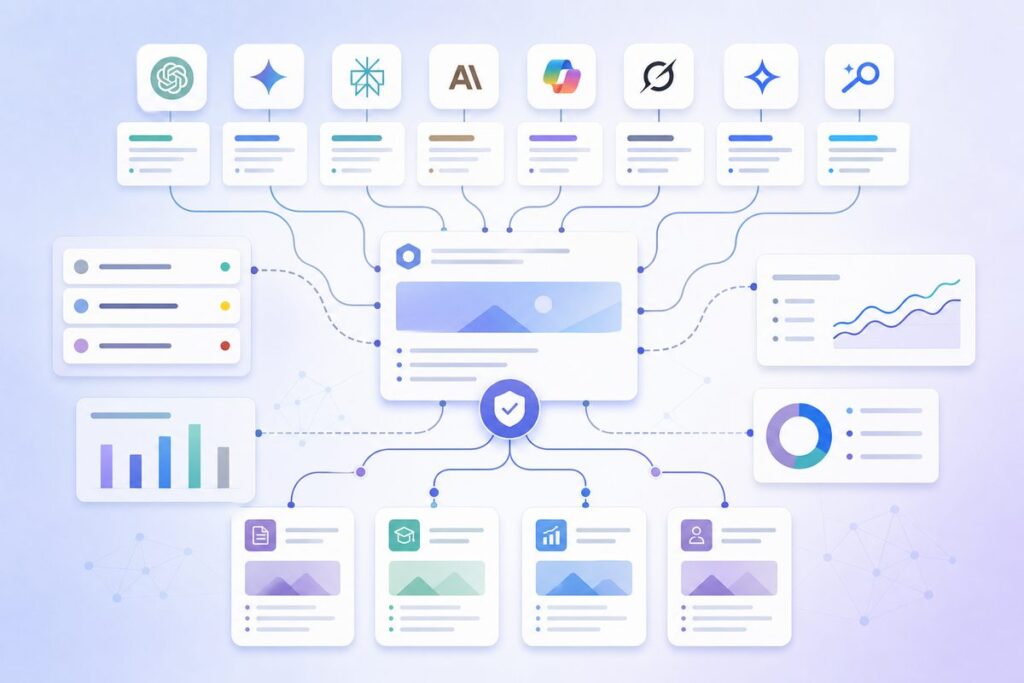 Internal linking for AI search map connecting product claims to documentation, research, case studies, and entity pages