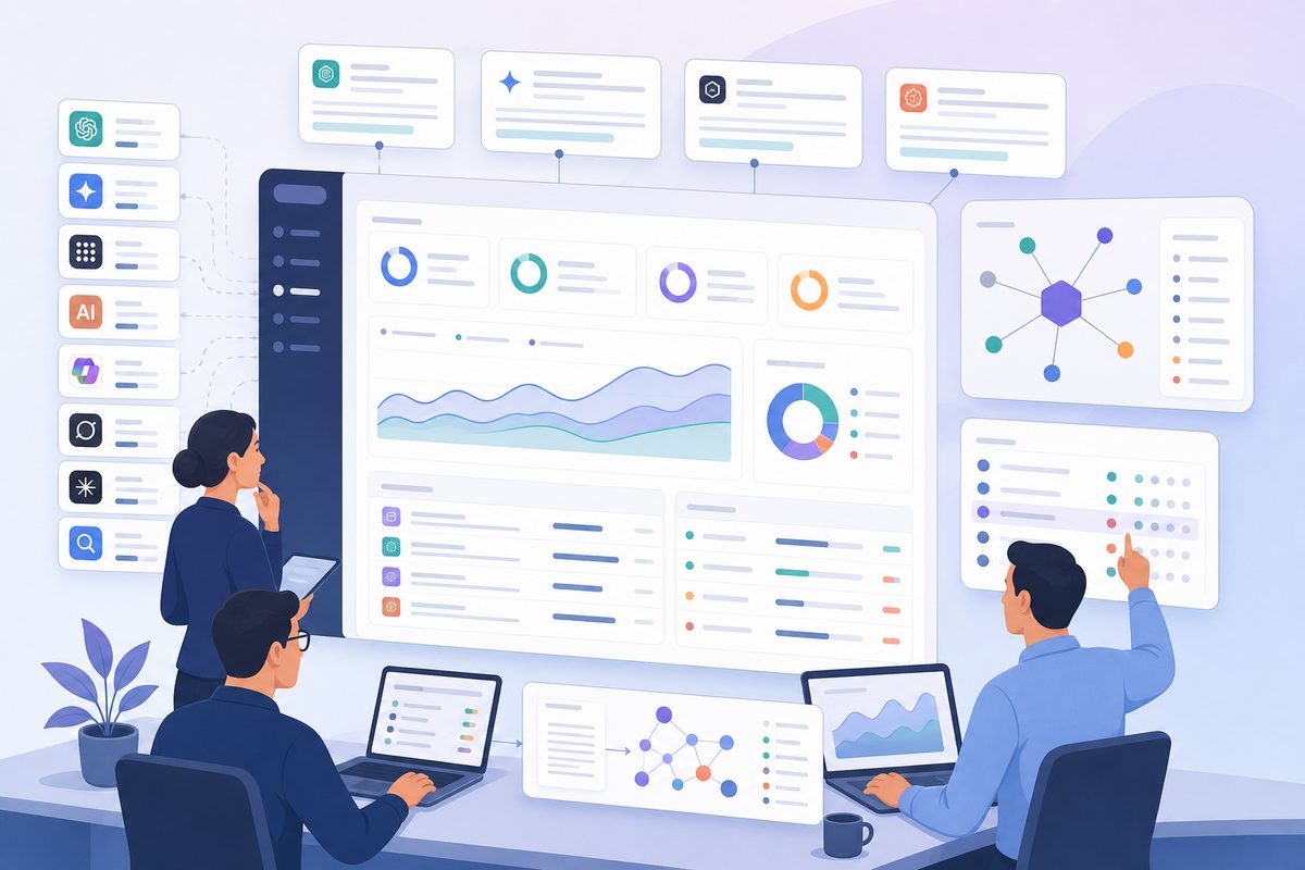 AI search monitoring dashboard showing prompt-level brand mentions, citations, recommendation rate, and AI share of voice