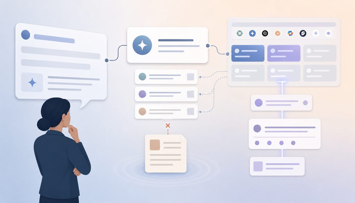Orphan pages AI search retrieval path showing a buyer question connected to a claim, evidence page, and AI citation