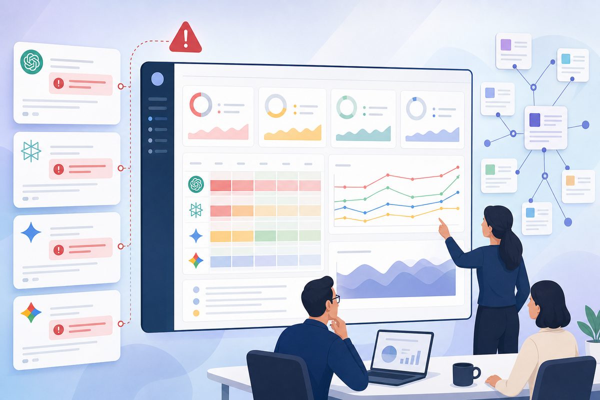 MaxAEO dashboard tracking AI wrong pricing across ChatGPT, Perplexity, Gemini and Google AI Overviews over 30 days