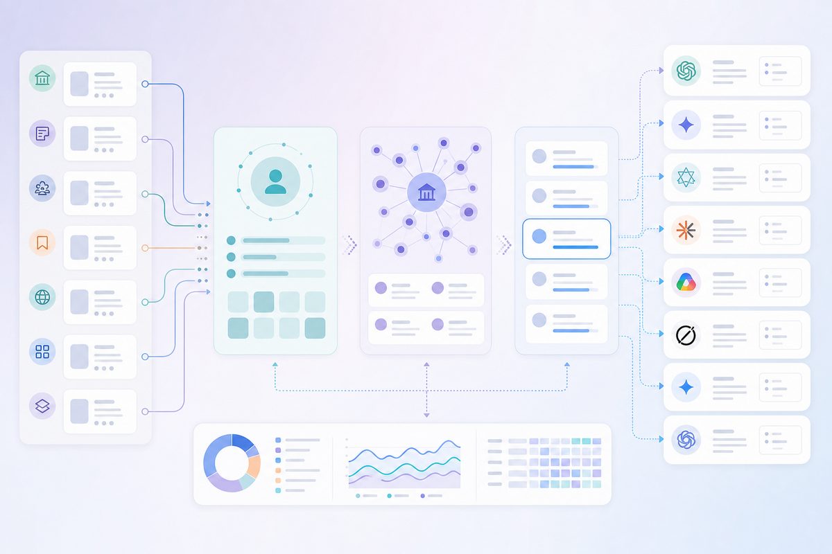 Framework diagram mapping directories to entity resolution, attribute extraction and shortlist generation for AI answers