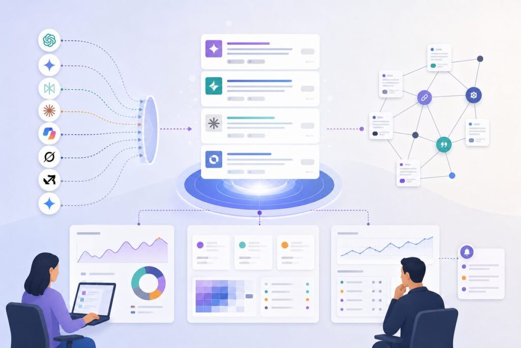 Diagram explaining what is answer engine optimization: how AI answer engines retrieve, cite, and recommend brands in generated answers