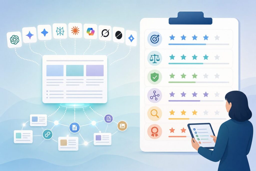 Scorecard rating an alternatives page for AI search across six quotability factors