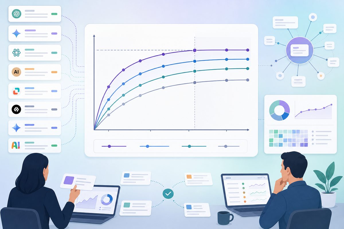 Precision curve comparing prompt count against runs per prompt at a fixed answer budget for AI visibility sample size planning