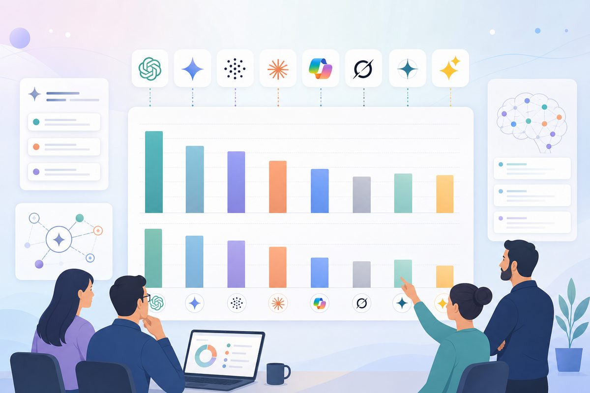 Bar chart comparing mean brands recommended and median citation age across eight AI engines