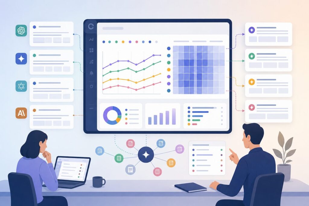 AI search monitoring dashboard comparing brand mention rate by requirement position